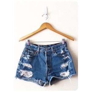 VTG Levi’s Petros Vintage Distressed Upcycled 501 Denim Jean Buttonfly Shorts